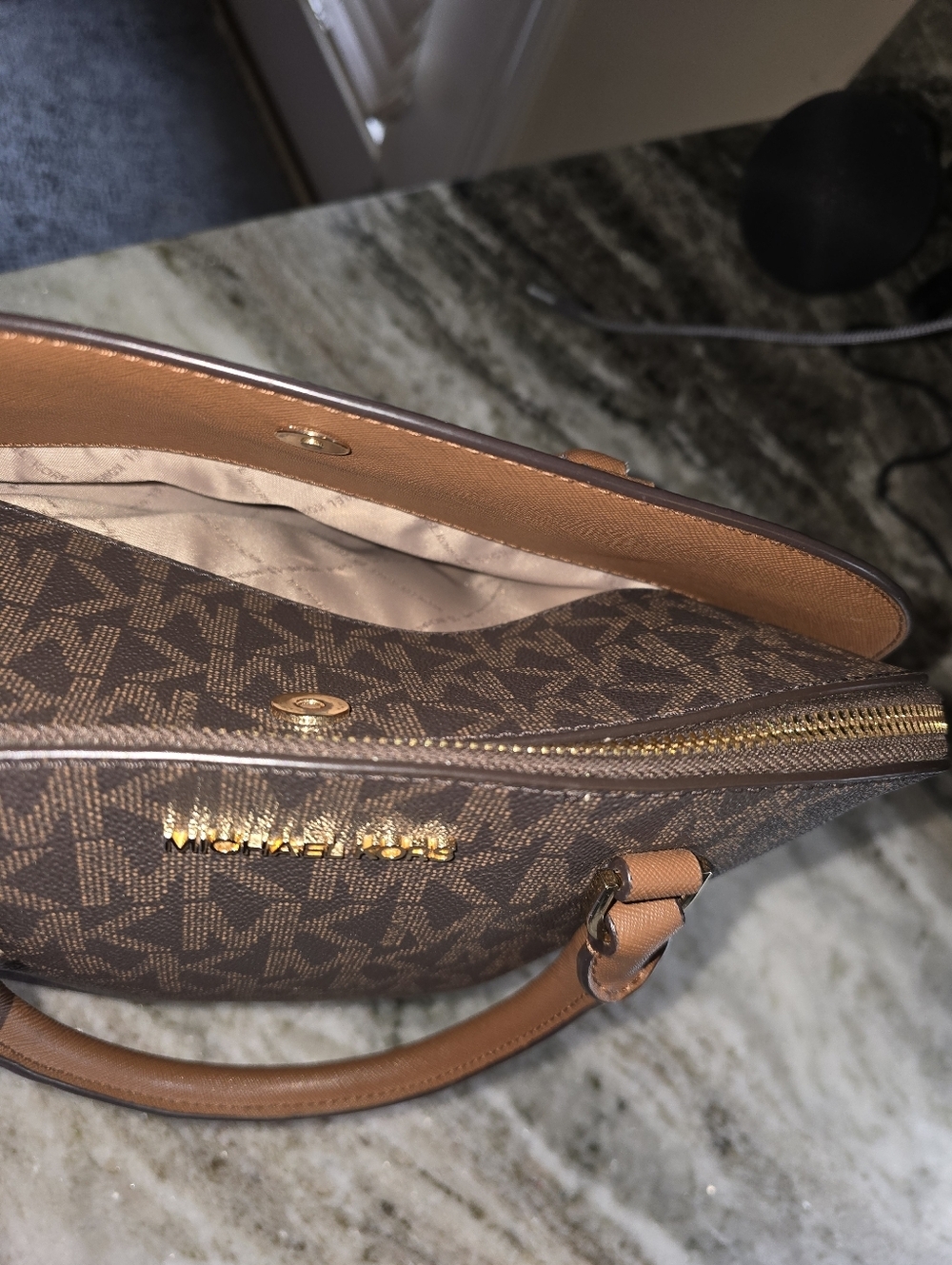 Michael Kors Cindy Brown MK Logo Satchel - Picture 3 of 4